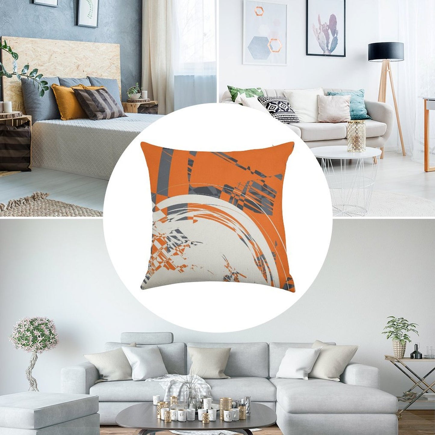 Orange Grey Linen Throw Pillow Cover