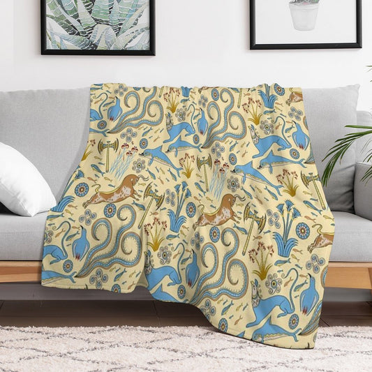 Minoan Fresco Motifs Pattern Throw Blanket