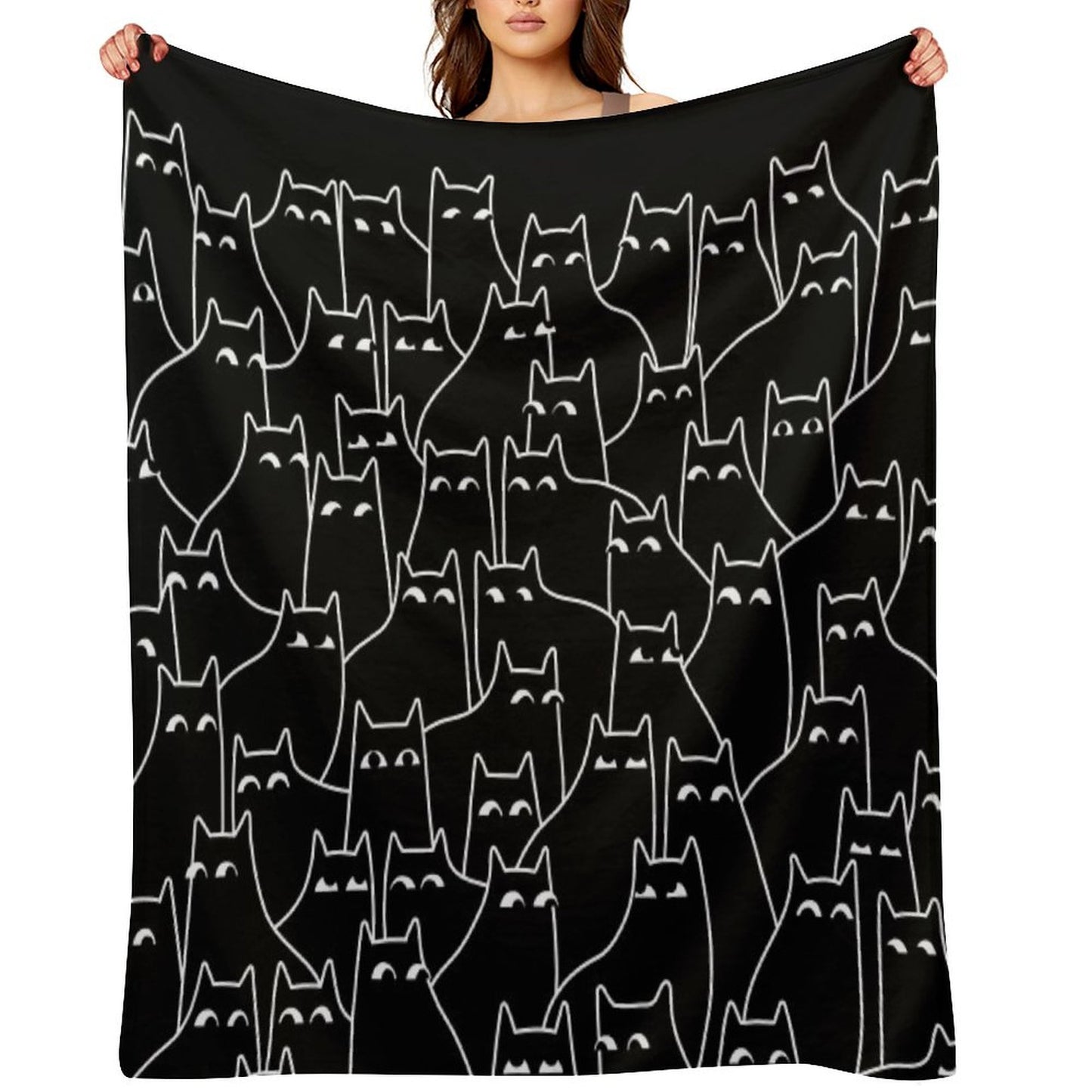 Suspicious Cats (Minimal White Linework Version) Throw Blanket
