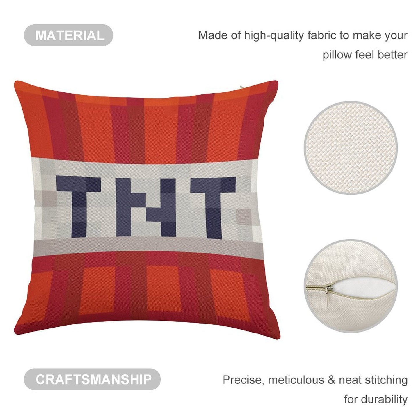 Minecraft TNT Block Linen Throw Pillow Cover