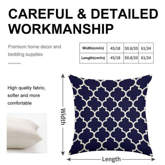 Navy Blue Quatrefoil Pattern Linen Throw Pillow Cover