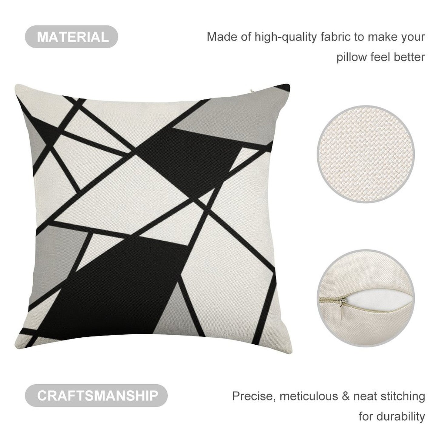 Black Modern Geometric Pattern Linen Throw Pillow Cover