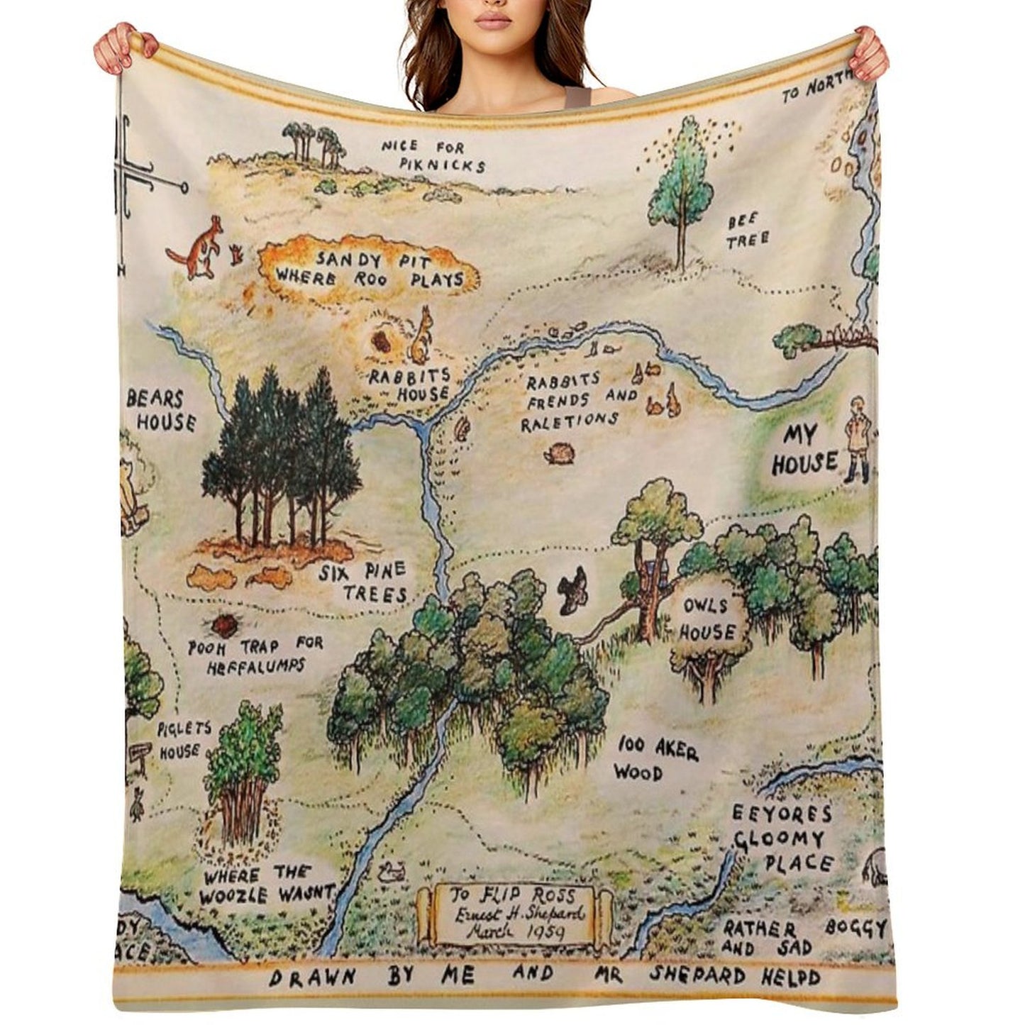 100 Acre Wood Map Throw Blanket