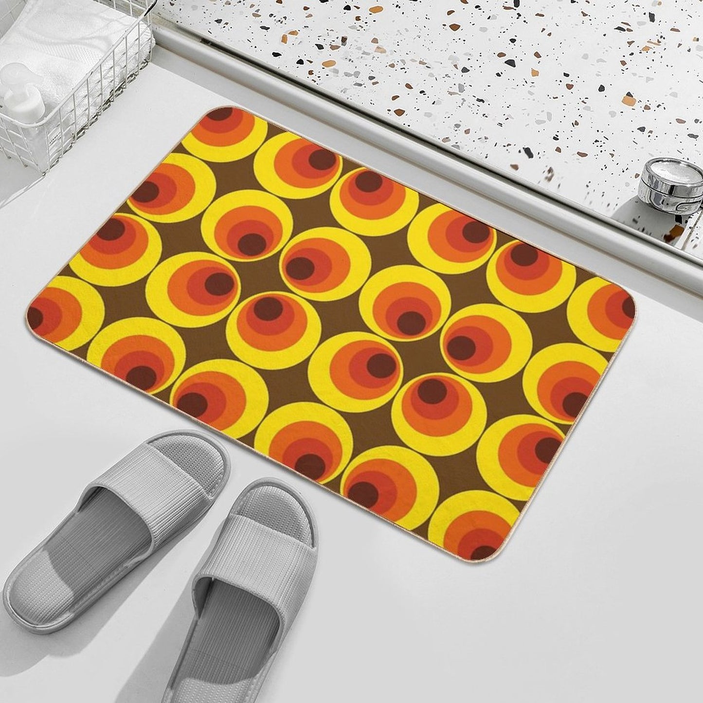 70s, 80s Funky Vintage Circle Pattern Bath Mat