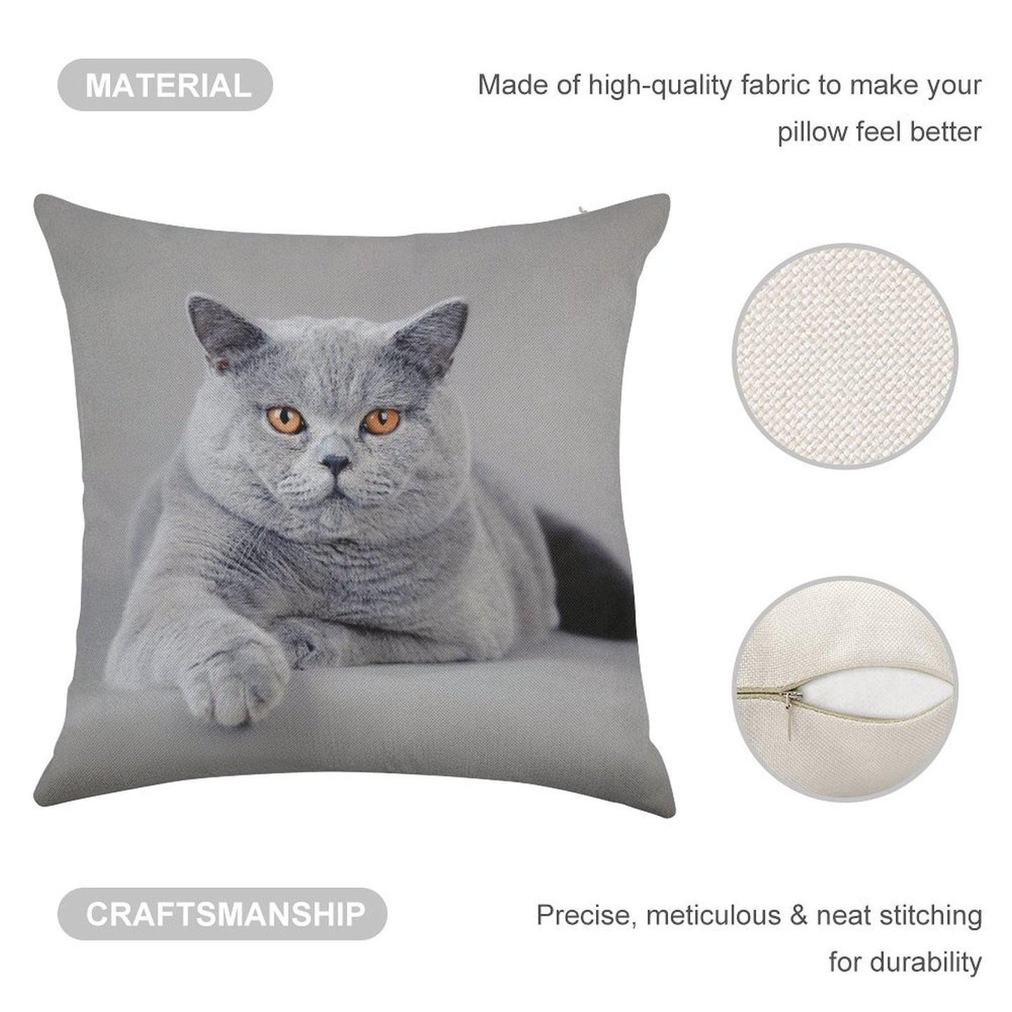 British Shorthair Cat Portrait Linen Throw Pillow Cover