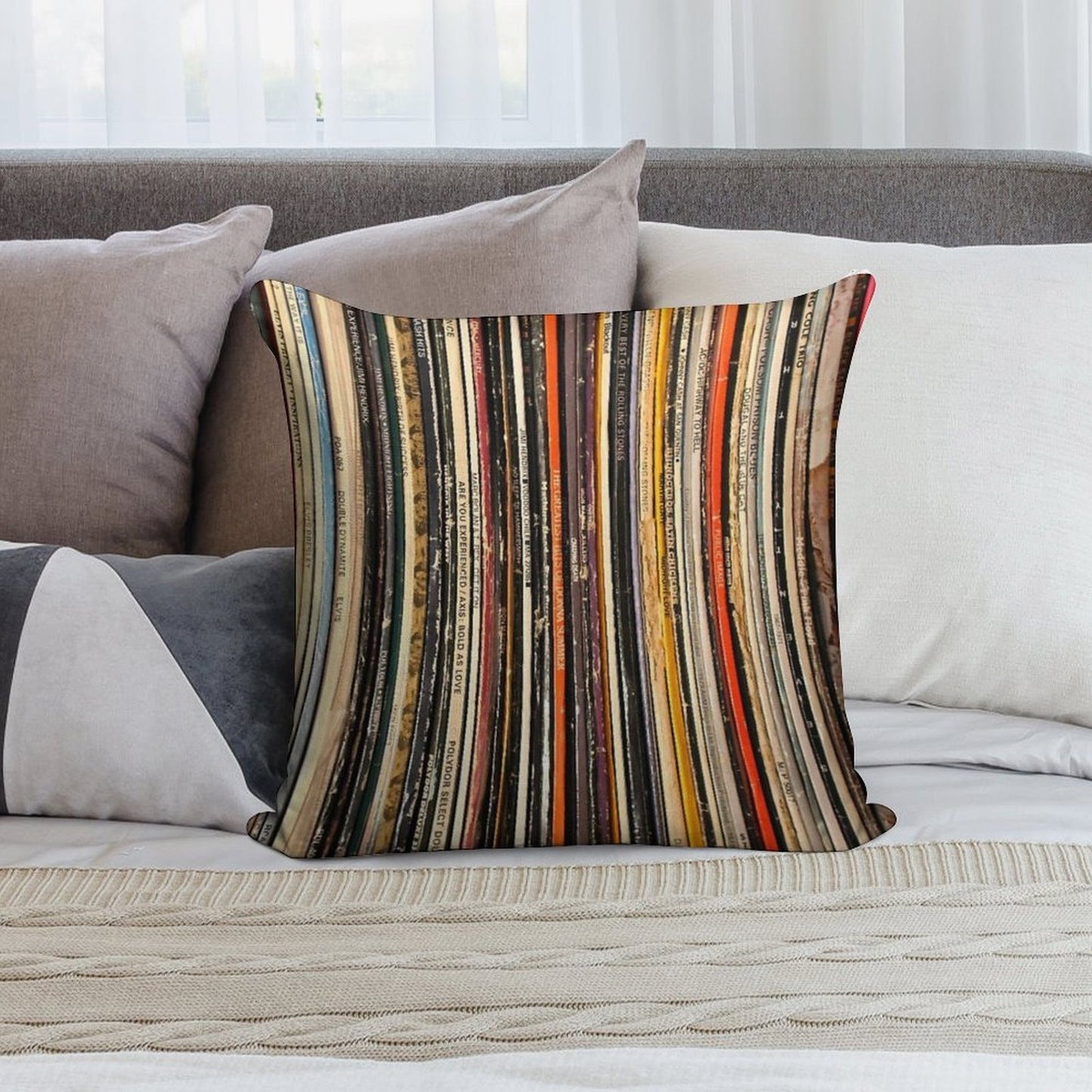 Vinyl Record Collection Photography Soft Bedroom Essential Throw Pillow