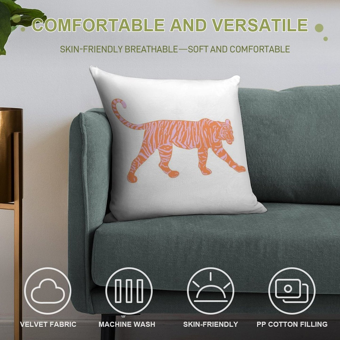 Orange And Pink Tiger Soft Multiple Sizes Throw Pillow