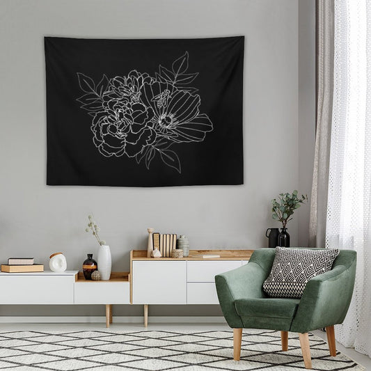 Black Floral Arrangment Tapestry