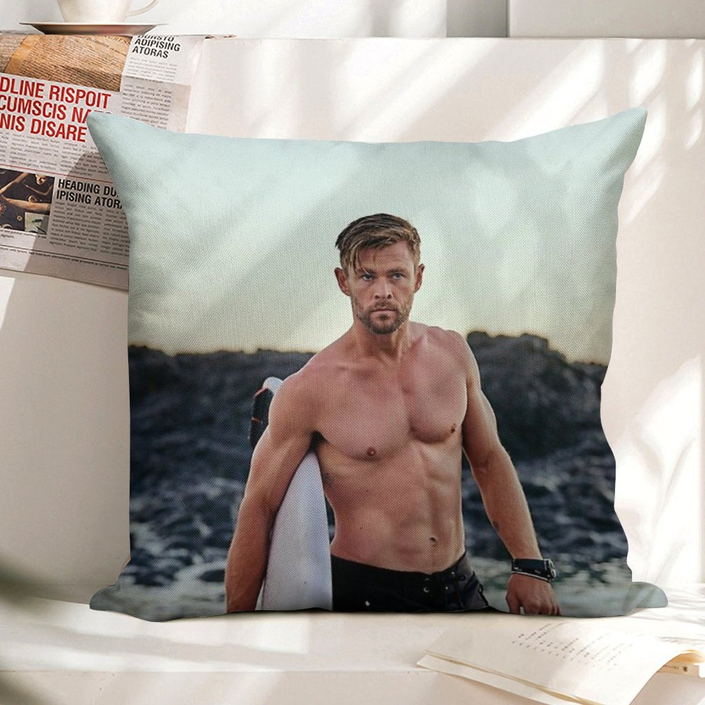 Chris Hemsworth Linen Throw Pillow Cover