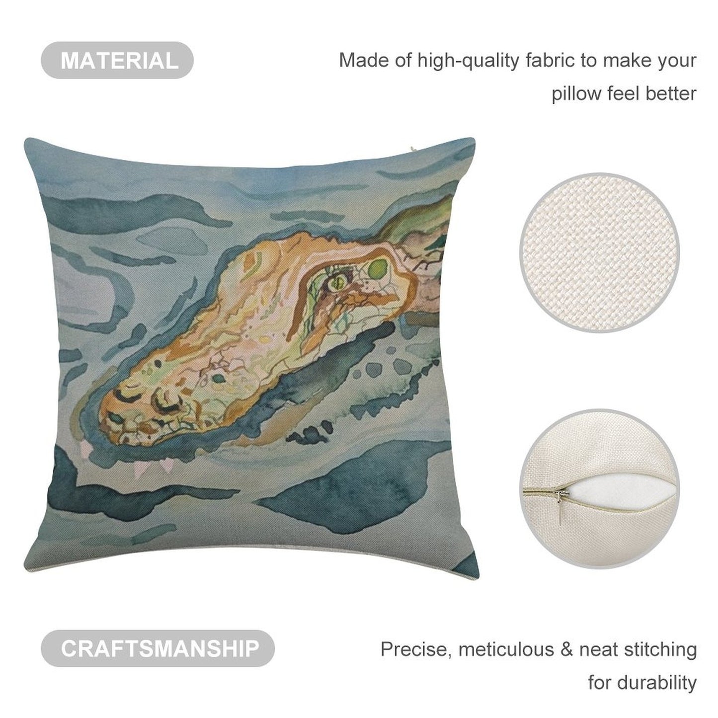 Moe's Gator Linen Throw Pillow Cover