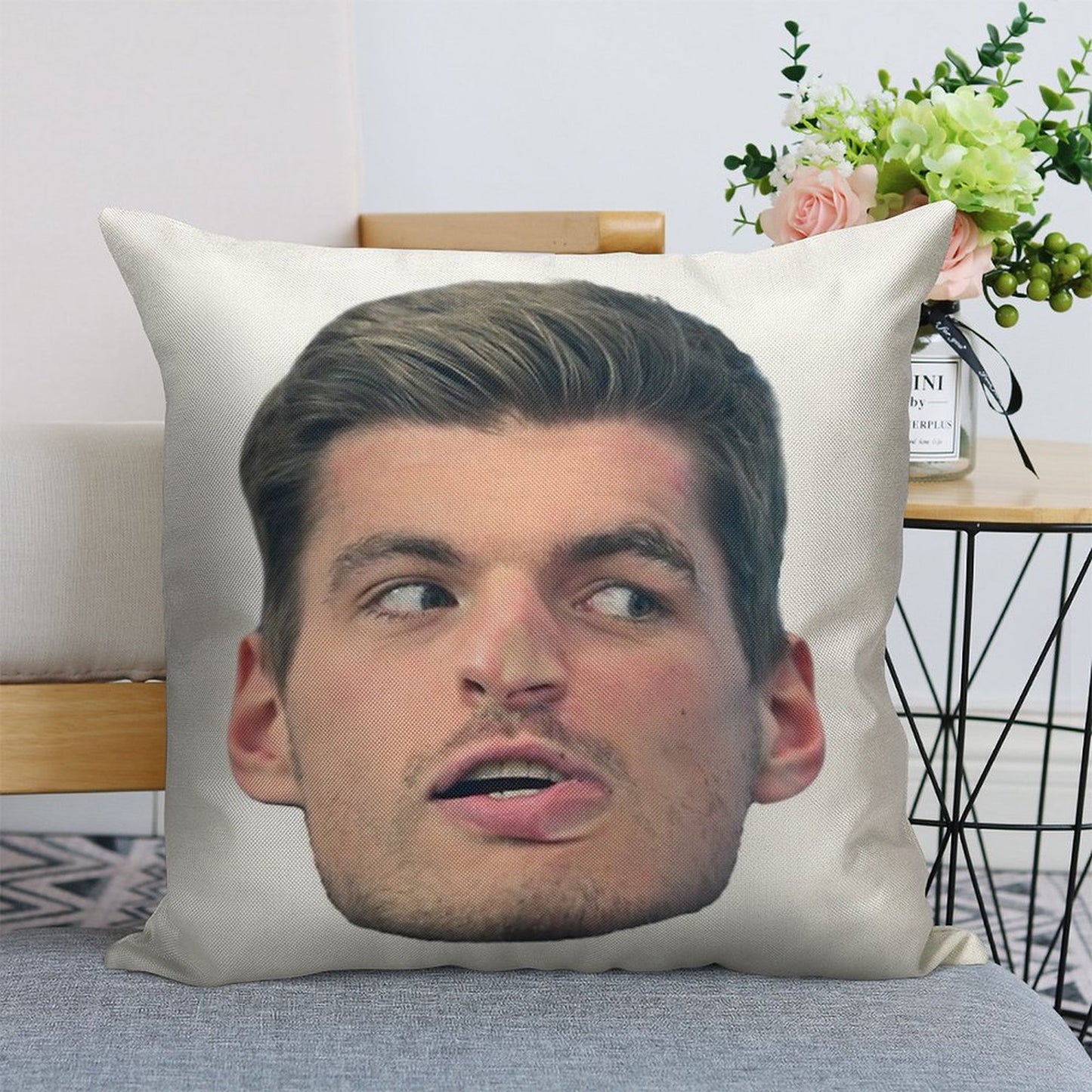 Max Verstappen Face Linen Throw Pillow Cover
