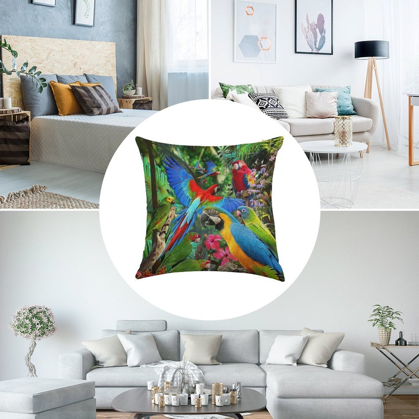 Parrots Linen Throw Pillow Cover