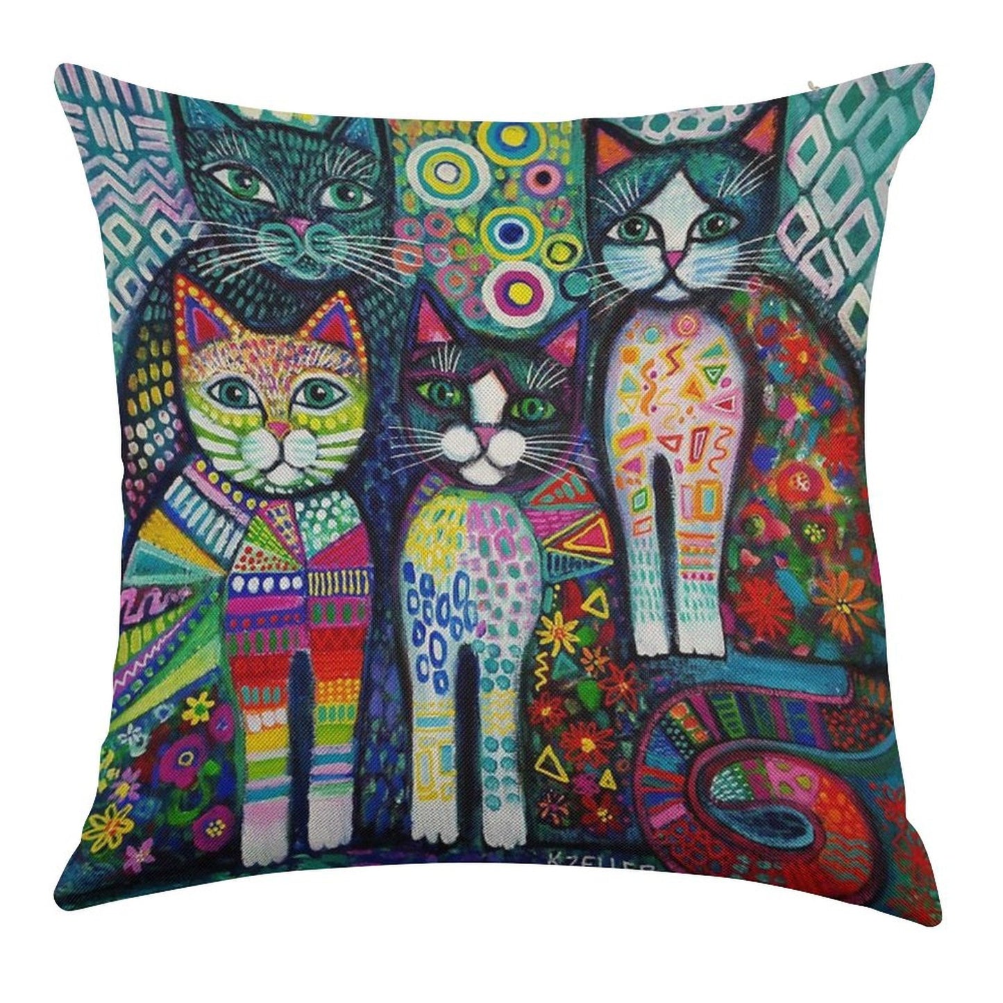 Quirky Cats Linen Throw Pillow Cover
