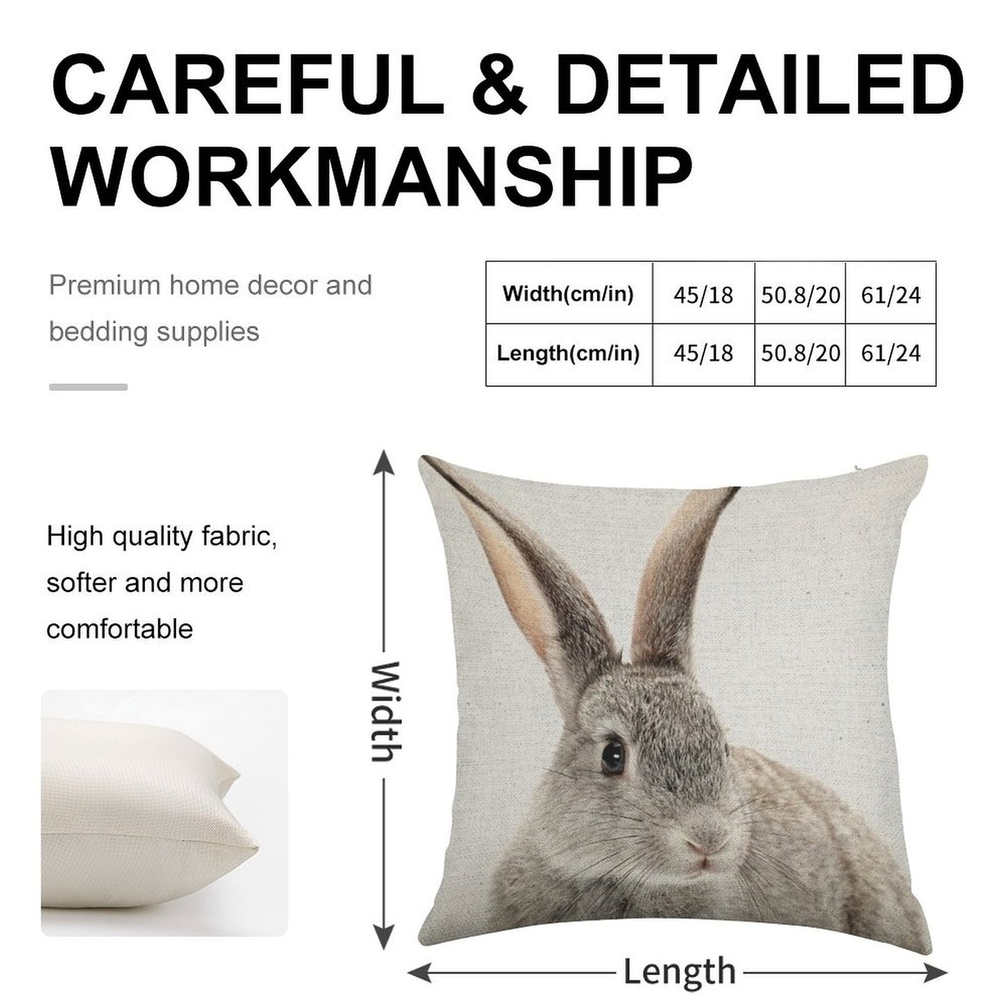 Rabbit 34 Linen Throw Pillow Cover