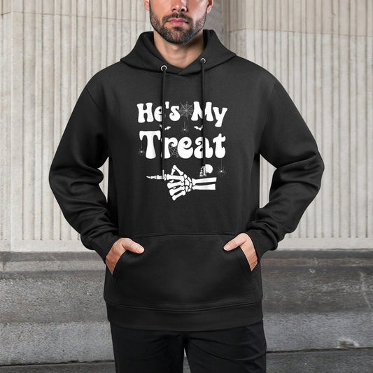 Hes My Treat Skeleton Couples Matching Couple Halloween Kangaroo Pocket Hoodie