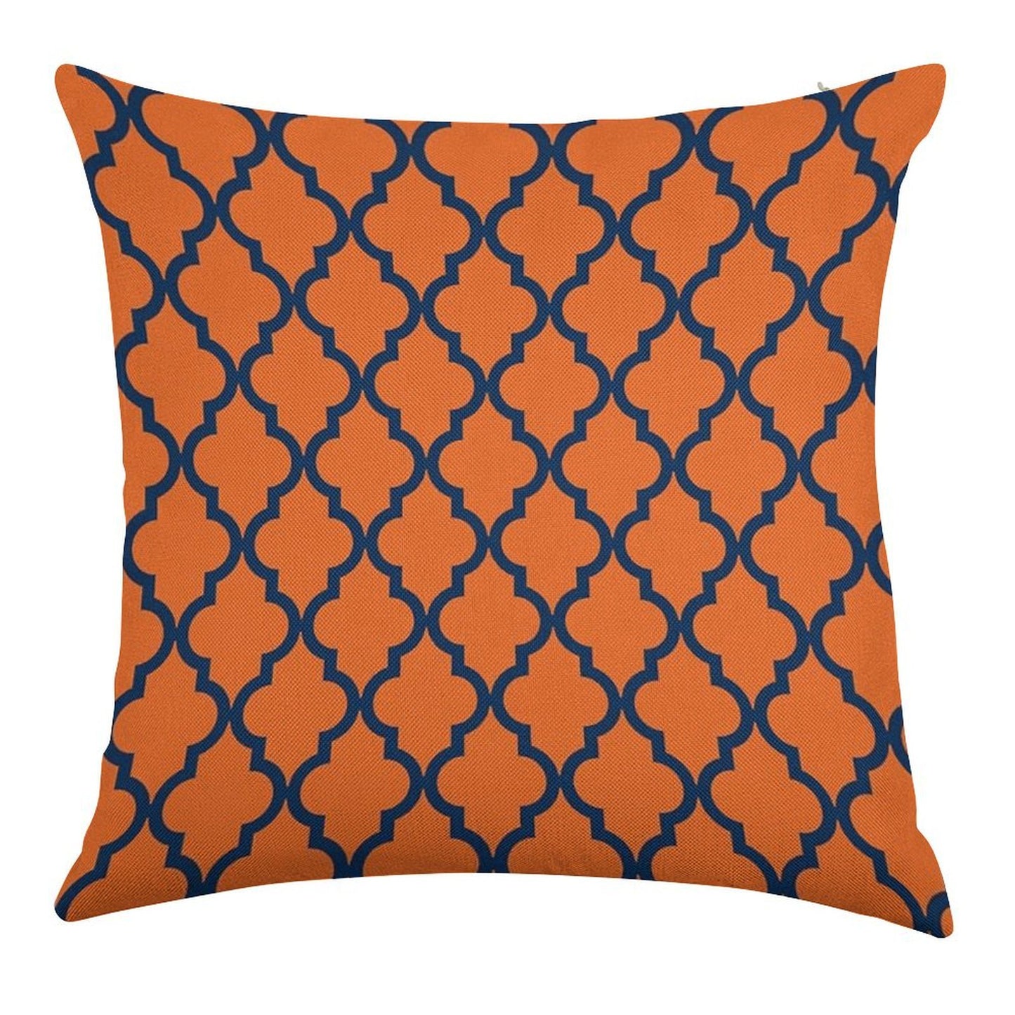 Moroccan Pattern Navy Blue & Orange Linen Throw Pillow Cover