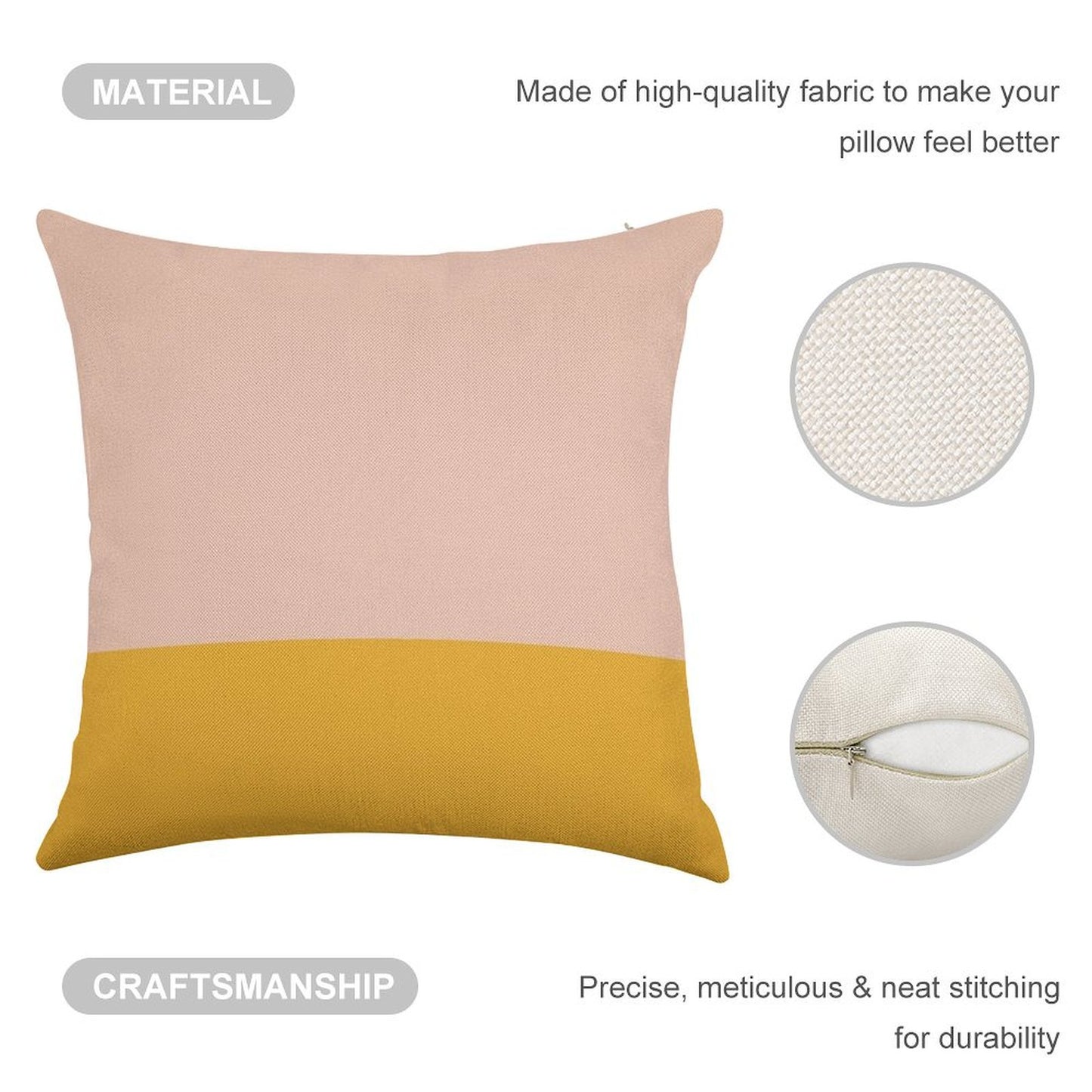 Blush Pink And Mustard Yellow Minimalist Color Block Linen Throw Pillow Cover