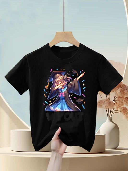 We Out Graduate Dabbing Anime Girl Grad Funny Graduation Kids T-Shirt
