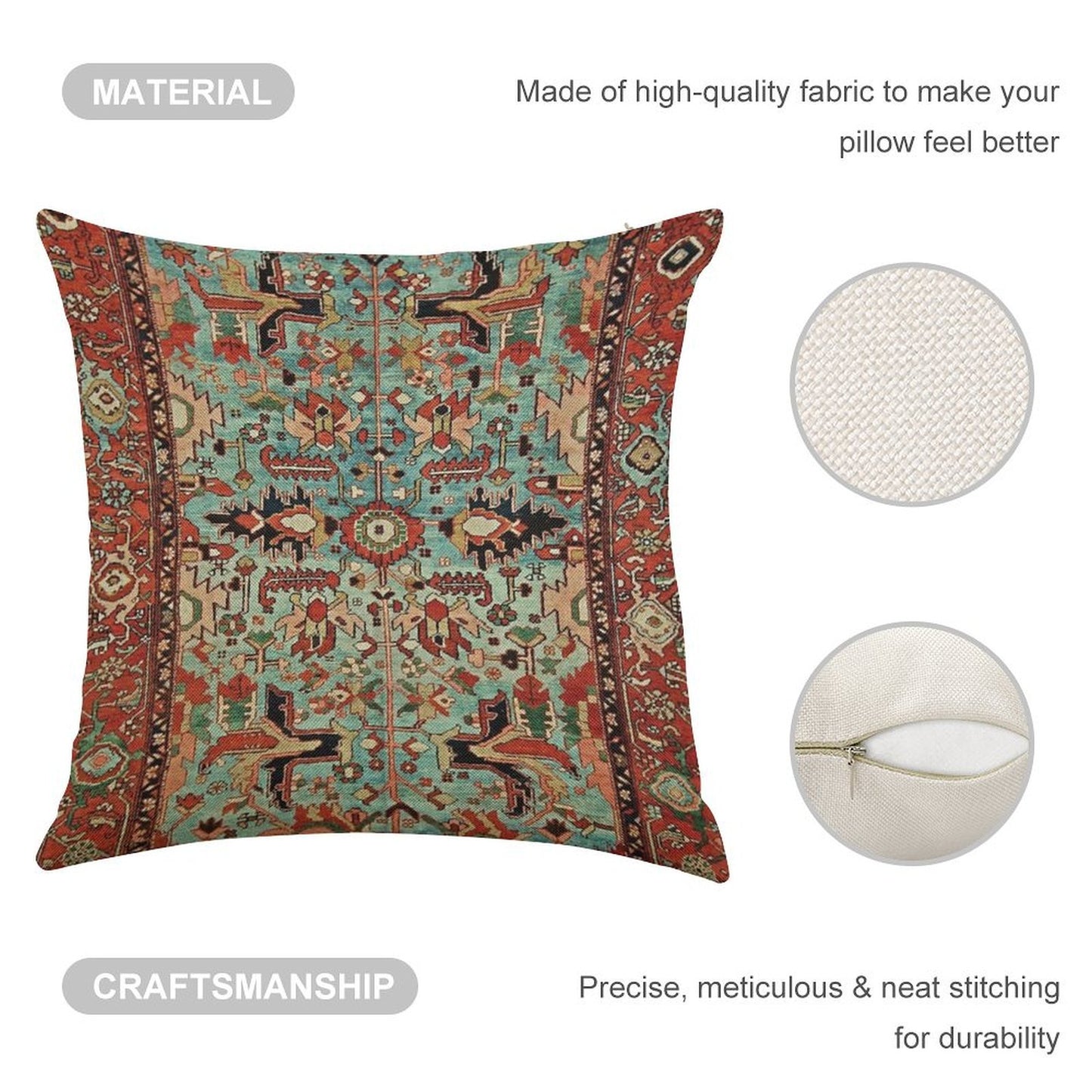 Antique Heriz Persian Carpet Print Linen Throw Pillow Cover