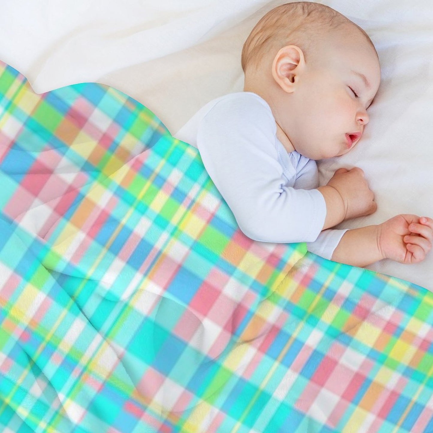 Pastel Aqua Blue Pink Yellow Plaid Spring Preppy Throw Blanket