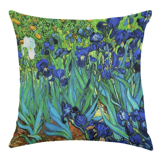 Van Gogh HDR Garden Irises Linen Throw Pillow Cover
