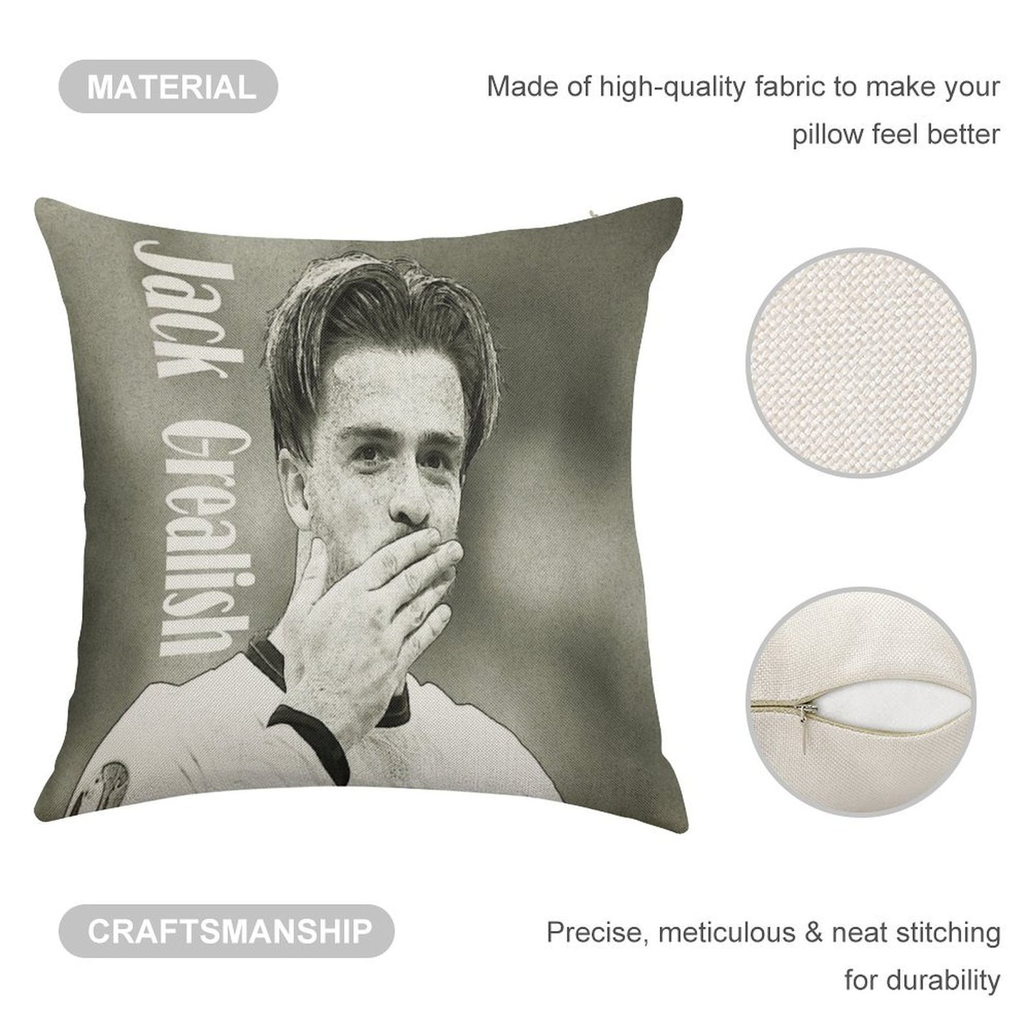 Jack Grealish Linen Throw Pillow Cover