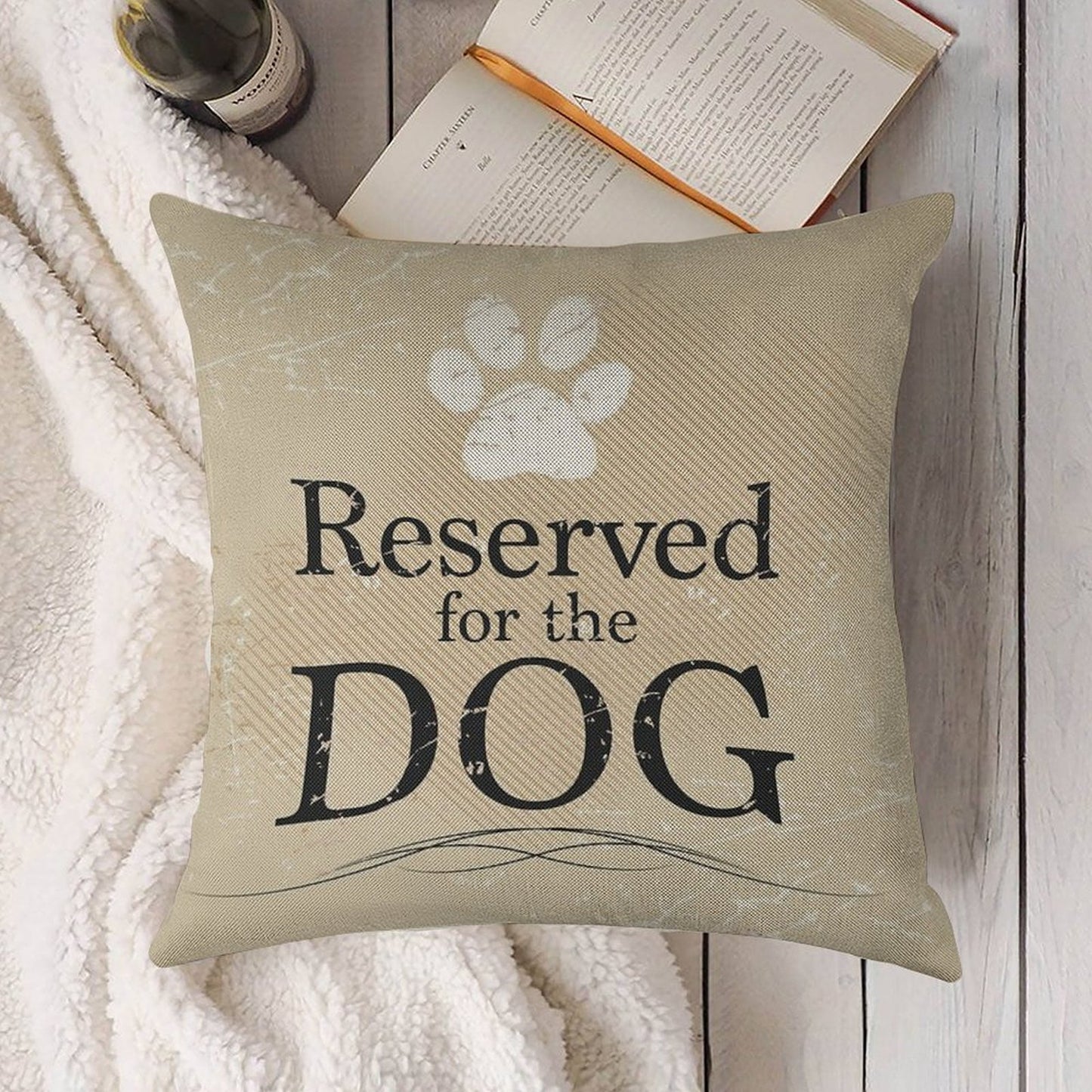 Reserved for The Dog (Tan) Linen Throw Pillow Cover
