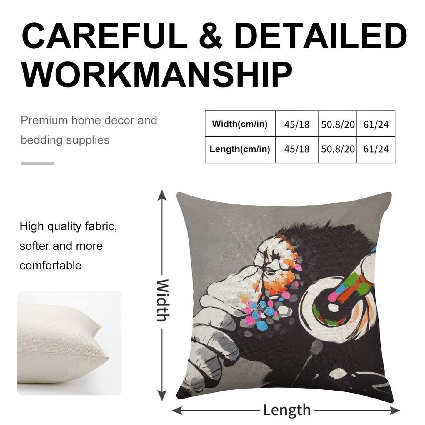 Banksy DJ Monkey Thinker with Headphones Linen Throw Pillow Cover