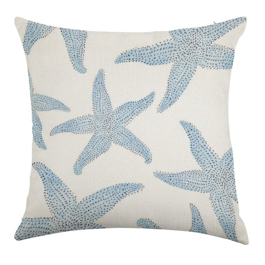 Dancing Blue Starfish Linen Throw Pillow Cover