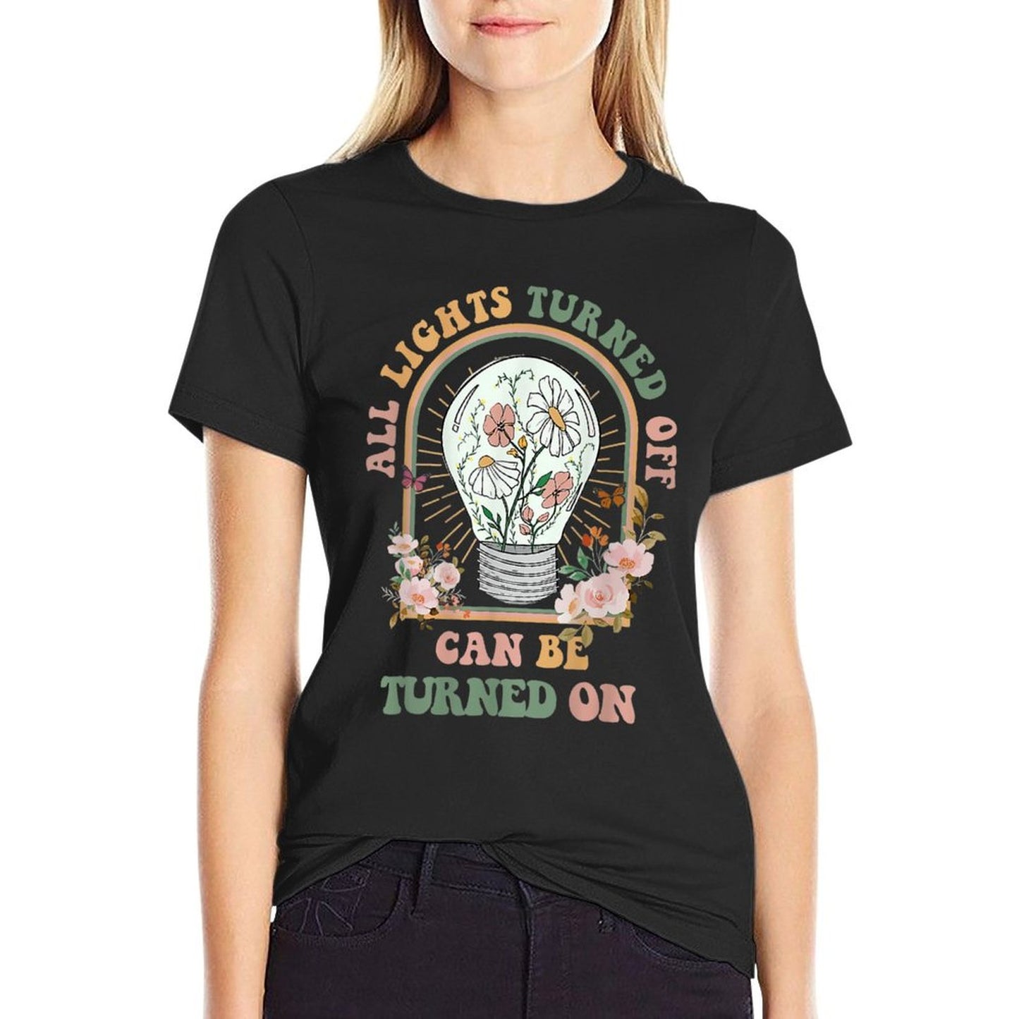 CoGlobal Retro The Light That Turns Off Can Be Turned Back On 2 Sided, Small T-Shirt