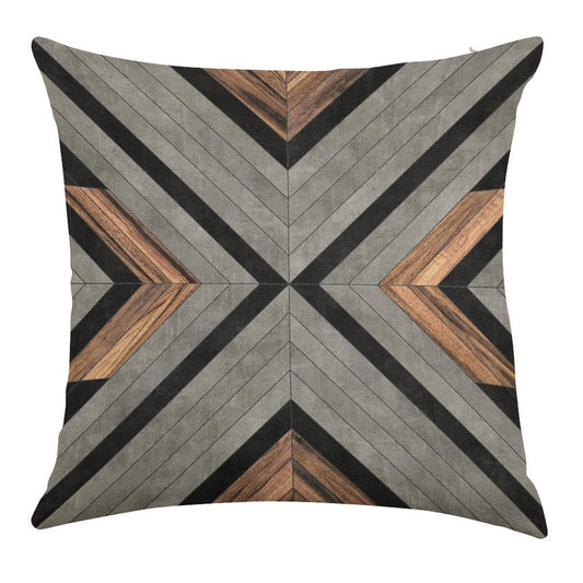 Urban Tribal Pattern No.2 - Concrete And Wood Linen Throw Pillow Cover
