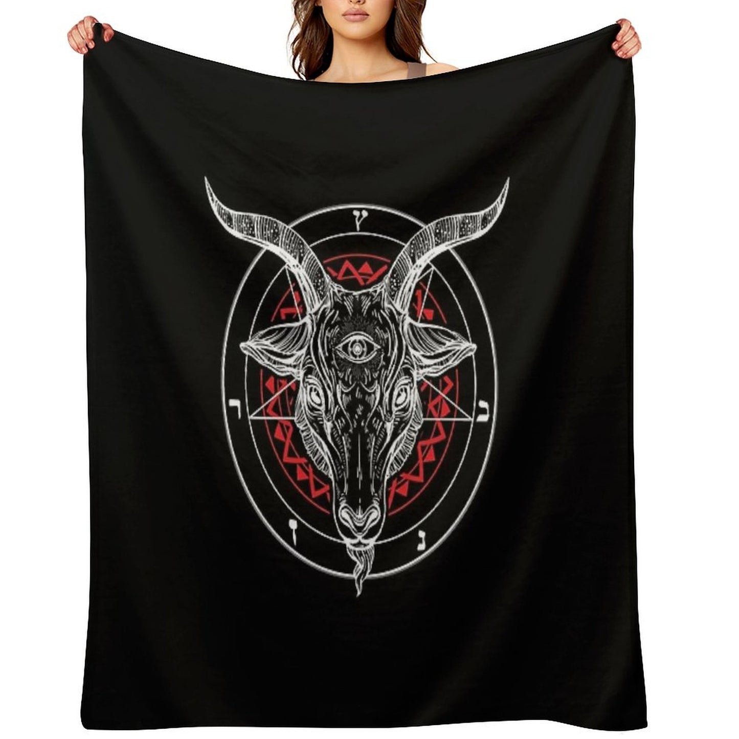 Satanic Goat Baphomet Circle Satan Symbol  Lucifer Devil Throw Blanket