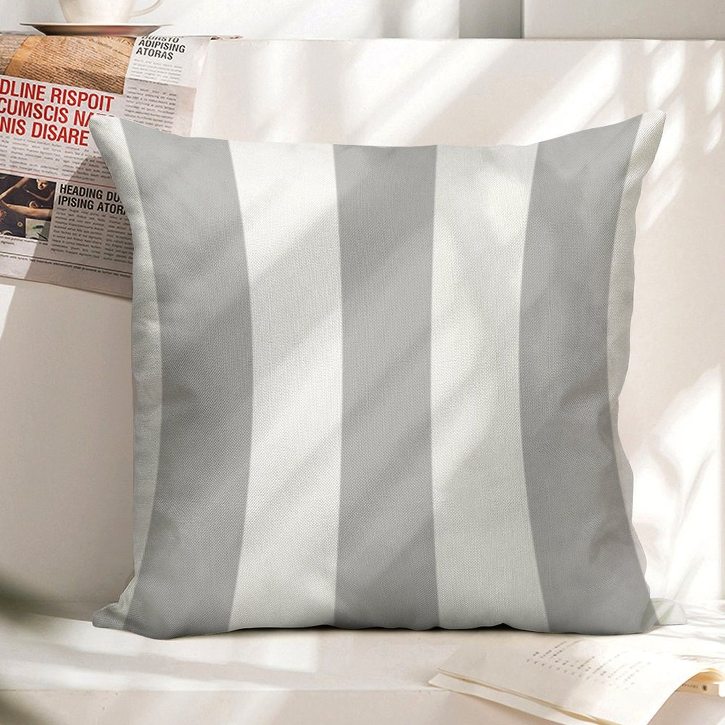 Silver Gray And White Stripes Linen Throw Pillow Cover