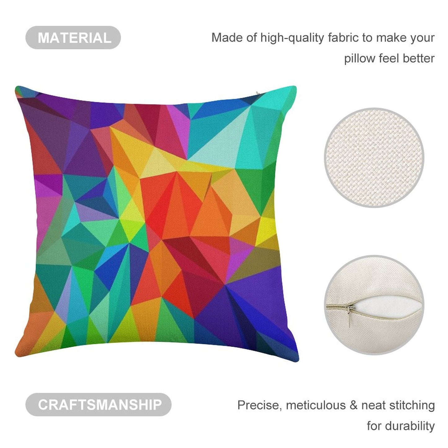 Bright Colorful Geometric Rainbow Design Linen Throw Pillow Cover