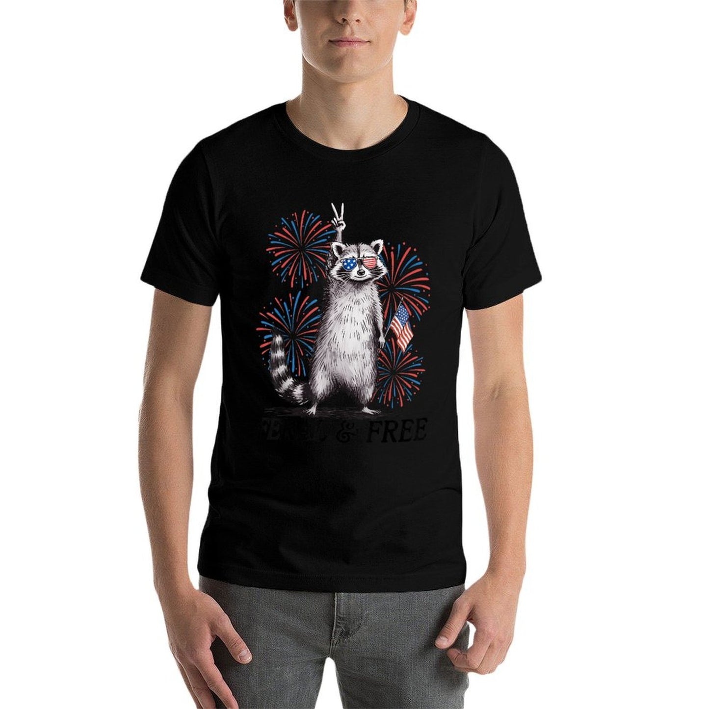 Feral & Free Funny Patriotic Racoon Feral And Free 4th July Quick-drying T-Shirt