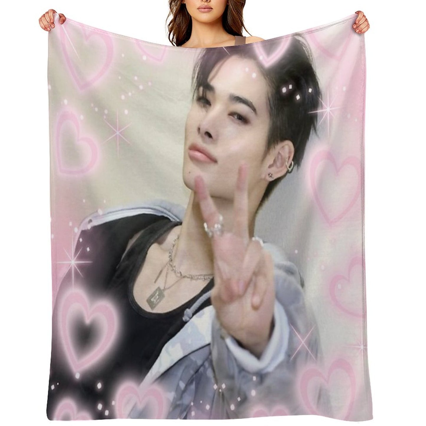 Kpop Enhypen Niki Pink Hearts Throw Blanket