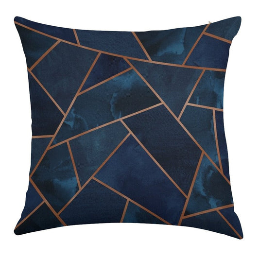 Navy & Copper Geo Linen Throw Pillow Cover