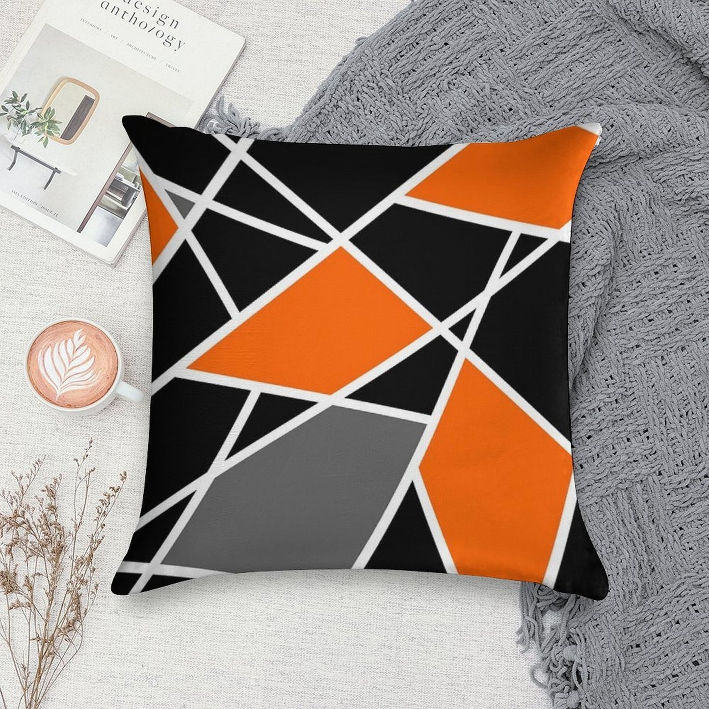 Geometric Modern Orange Pattern Soft Anti-Pilling Throw Pillow