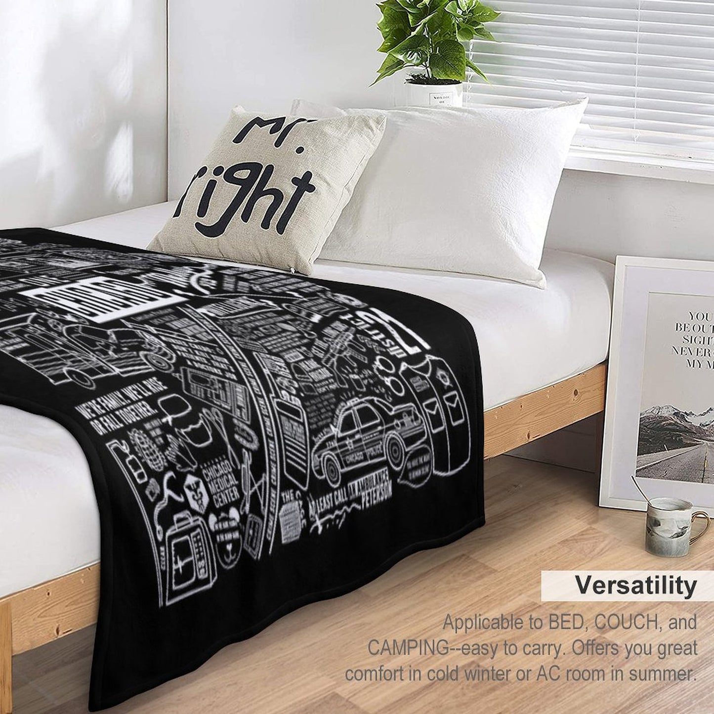 ONE CHICAGO COLLAGE on Black Throw Blanket