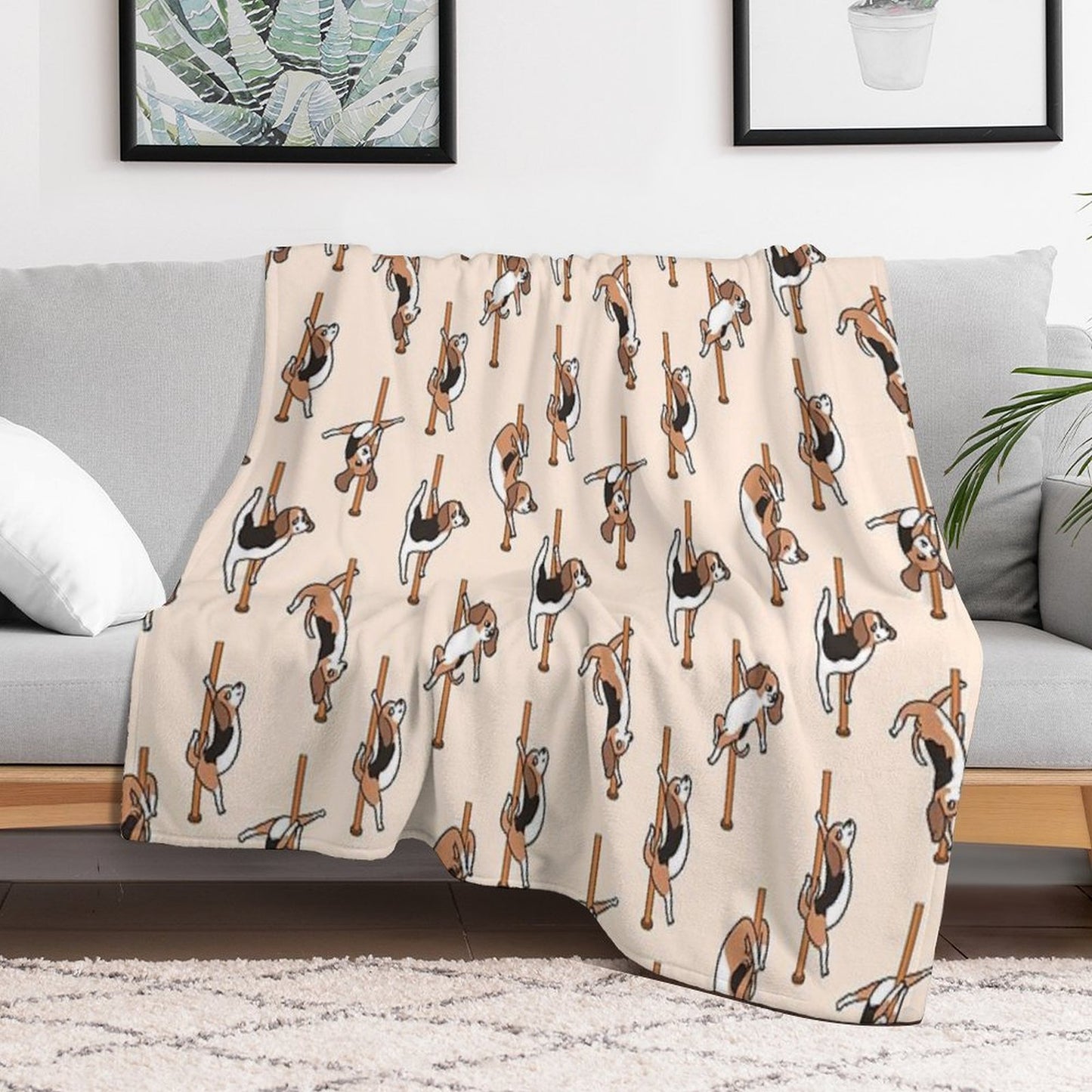 Beagle Pole Dancing Club Throw Blanket