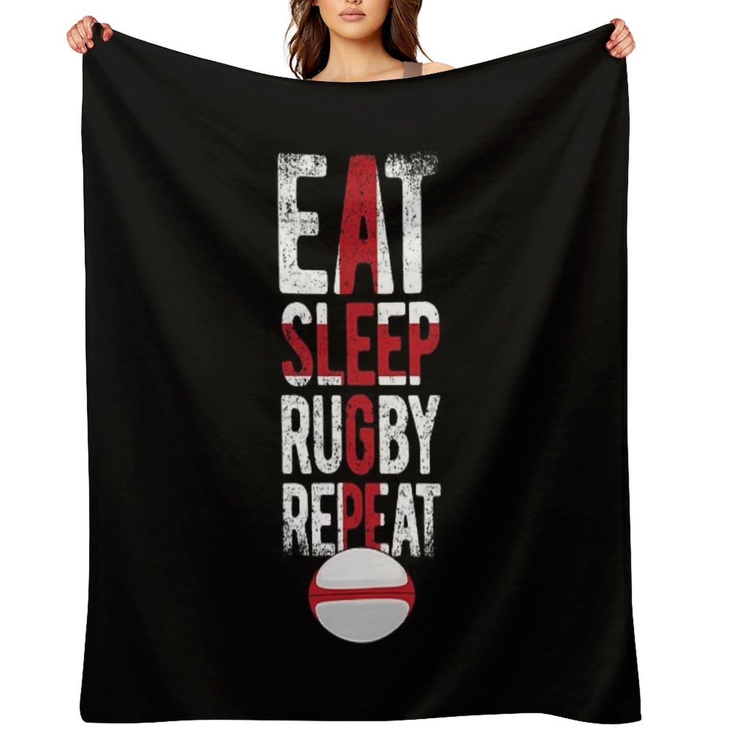 Eat Sleep Rugby Repeat England Rugby Throw Blanket