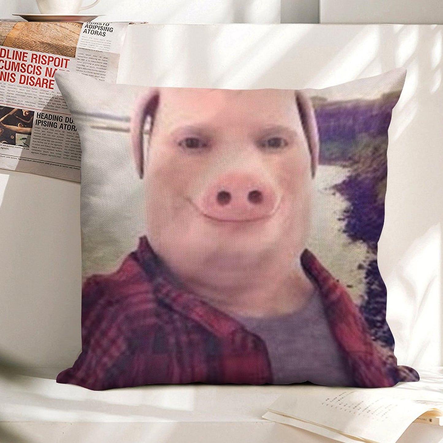 John Pork Linen Throw Pillow Cover