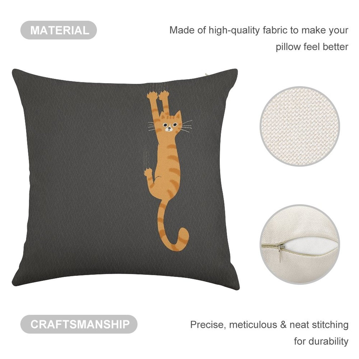 Orange Tabby Cat Hanging On  Funny Striped Cat Linen Throw Pillow Cover