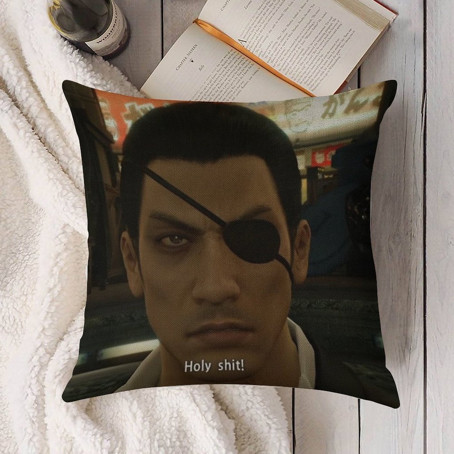 Yakuza Majima Holy Sht Linen Throw Pillow Cover