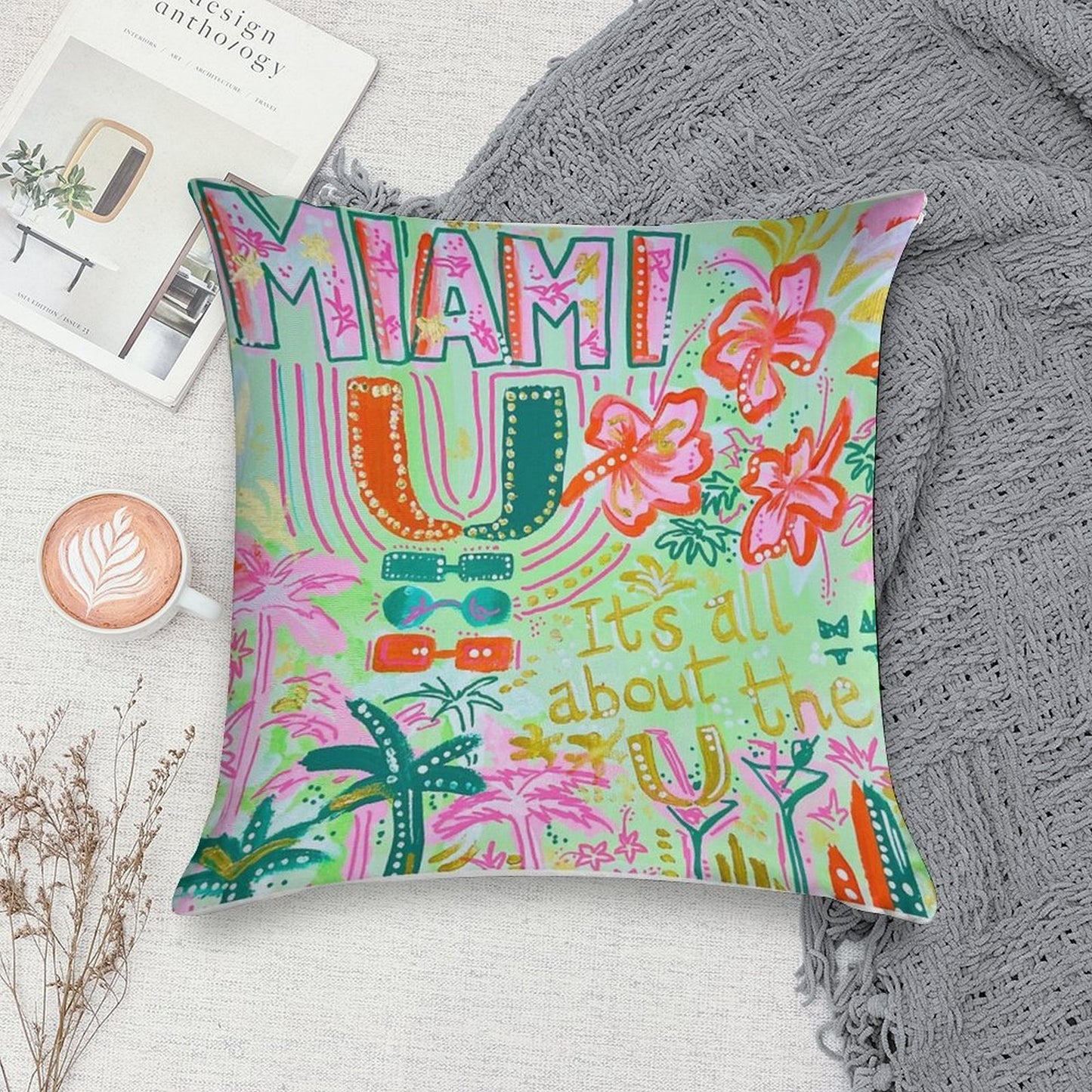 Miami Collage Soft Decorative Cover Throw Pillow
