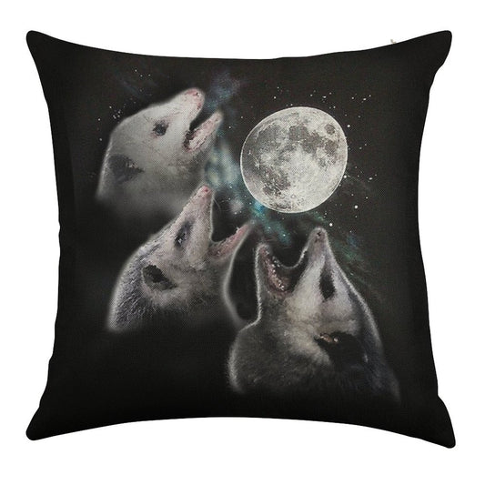 3 Opossum Moon Linen Throw Pillow Cover