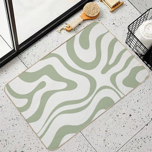 Modern Liquid Swirl Abstract Pattern in Sage Green Tones Bath Mat