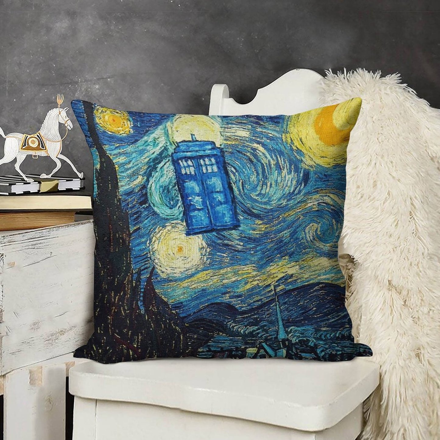 Starry Night Linen Throw Pillow Cover