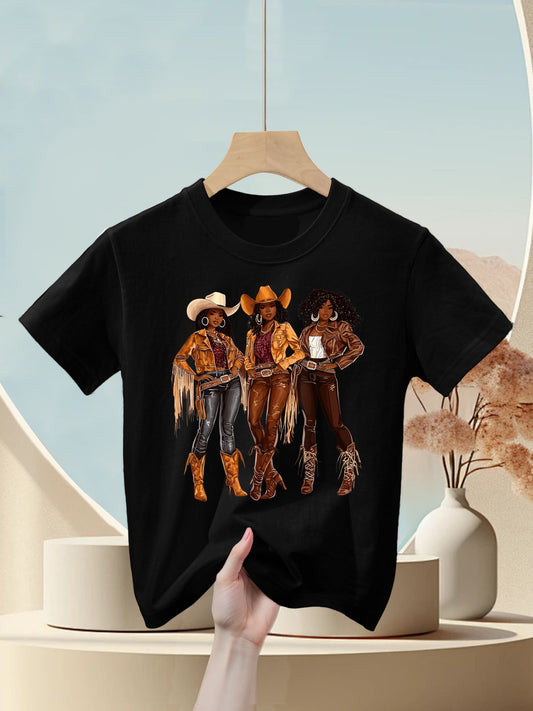 Black African American Cowgirl Western Country Texas Rodeo Kids T-Shirt