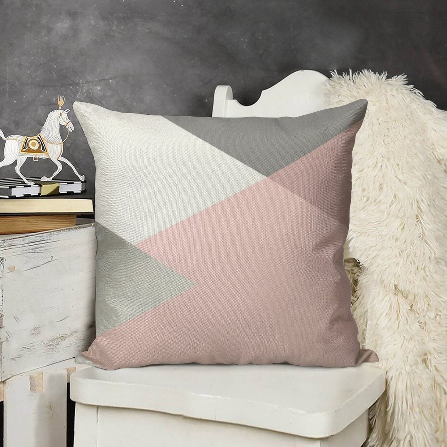 Geometrics - Grey Blush Silver Linen Throw Pillow Cover
